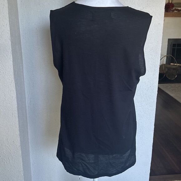 Zara Basic T Shirt Black Sleeveless Eyelet Top With Gold Zipper Size Large - Picture 2 of 7